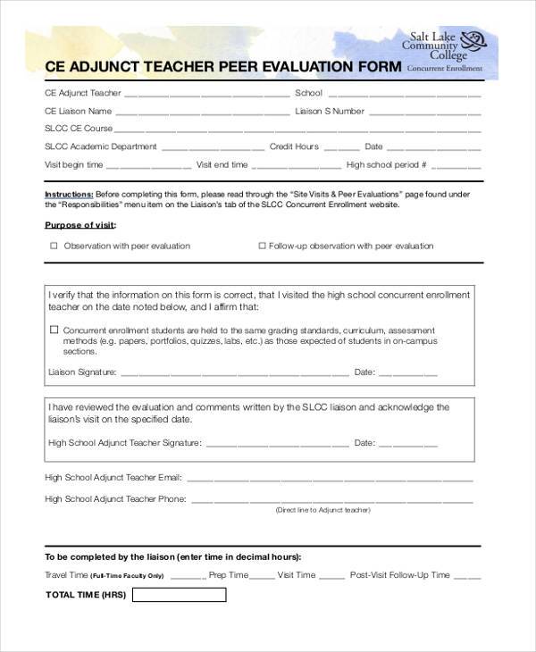 teacher peer evaluation form example