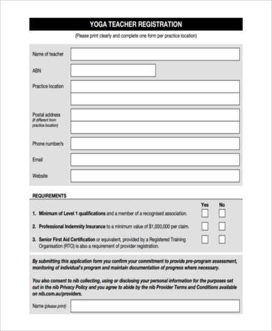 teacher registration form example