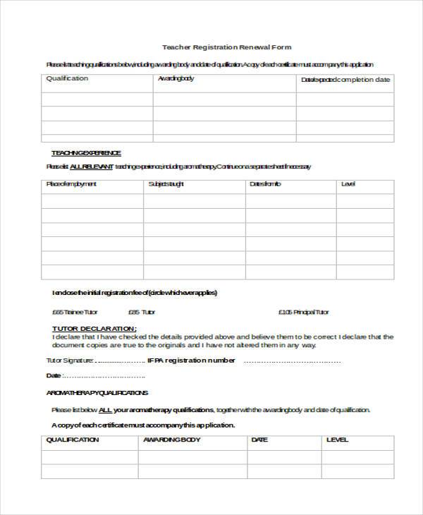 teacher registration renewal form