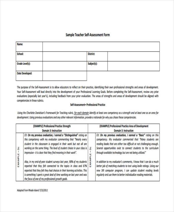 teacher self assessment form2