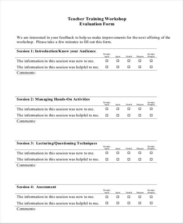 teacher training workshop evaluation form