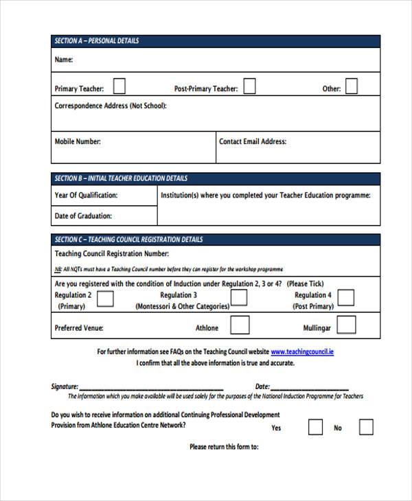 teacher council registration form