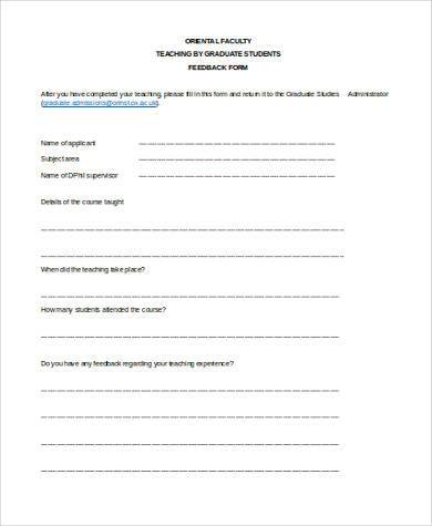 FREE 12+ Teaching Feedback Form Samples, PDF, MS Word, Google Docs