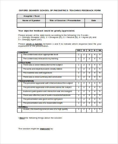 teaching session feedback form