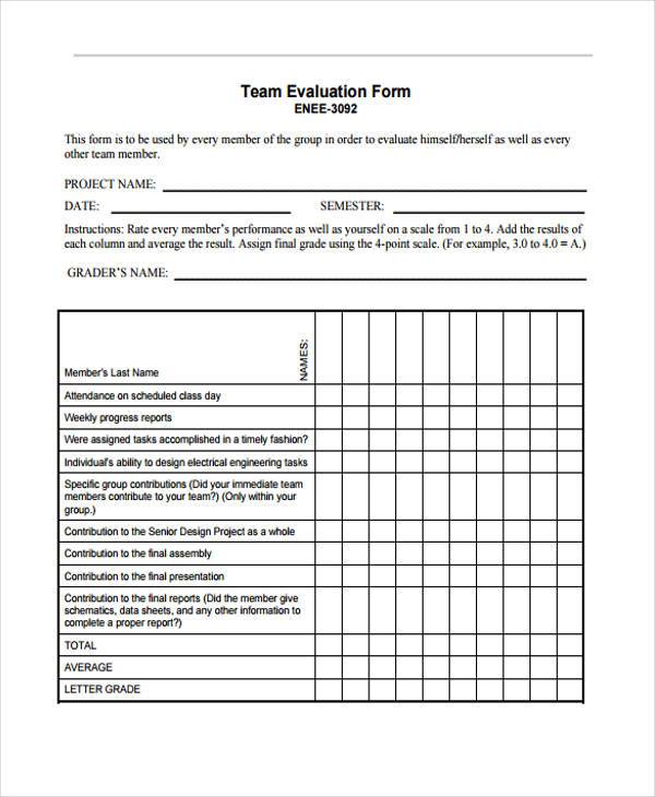 team evaluation form example