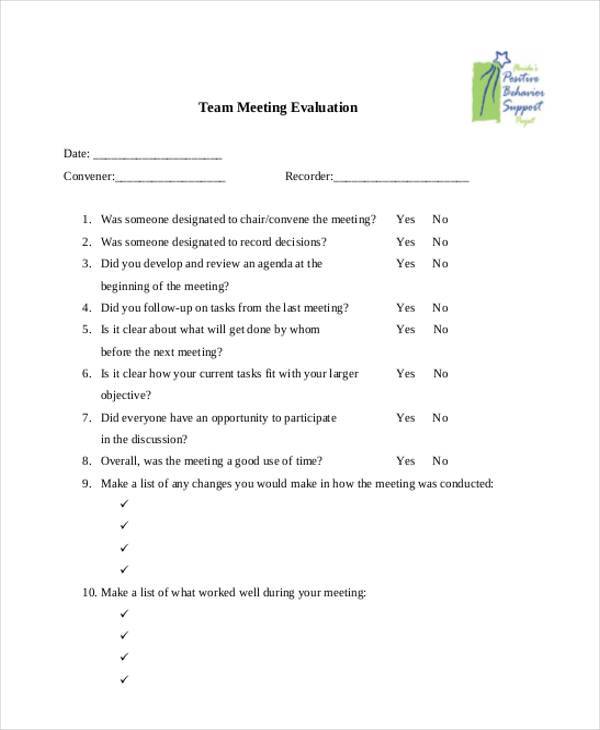 team meeting evaluation form