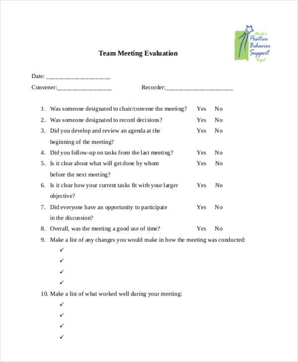 Free 9+ Sample Meeting Evaluation Forms In Pdf 