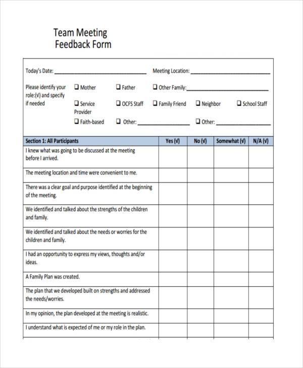 team meeting feedback form