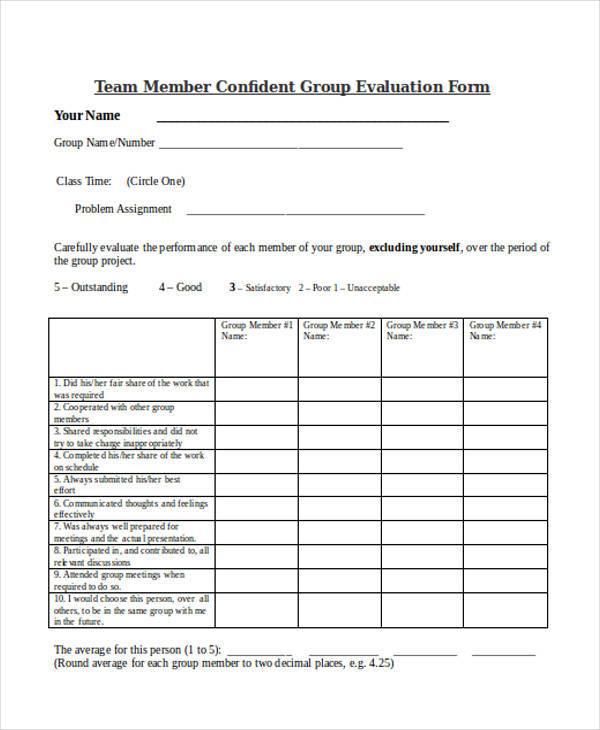 group form example 9 Sample, Samples Form Free  Example  Group Evaluation