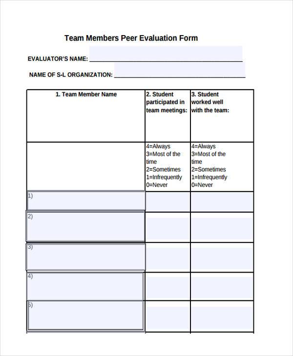 team member peer evaluation form