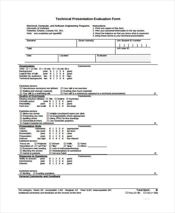 technical evaluation form example