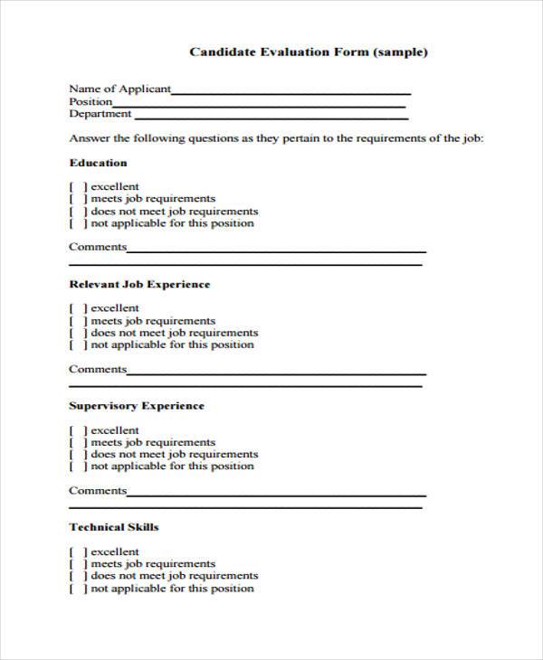 technical skill evaluation form example