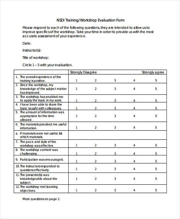 technical training evaluation form