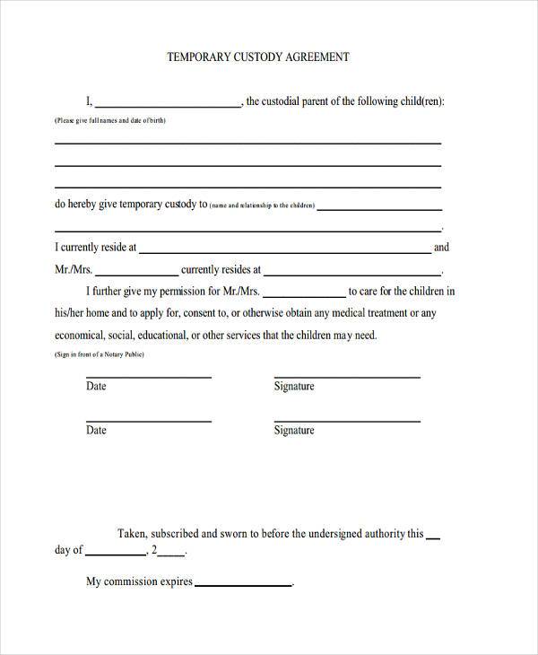 Custody Contract Template Prntbl concejomunicipaldechinu gov co