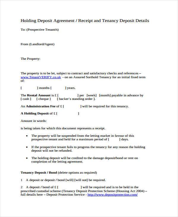 FREE 9+ Holding Deposit Agreement Forms in PDF MS Word