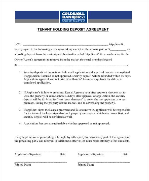 tenancy holding deposit agreement form