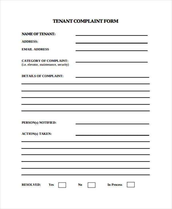 tenant complaint form