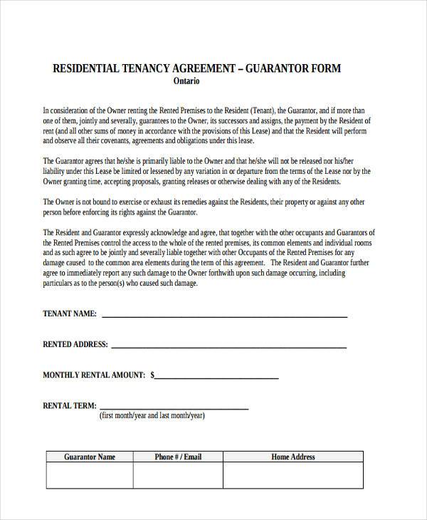 tenant guarantor agreement form