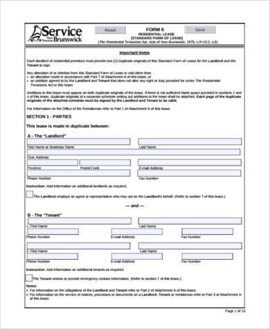 tenant lease agreement form