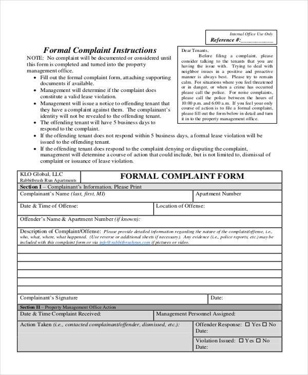 FREE 9+ Tenant Complaint Forms in PDF MS Word