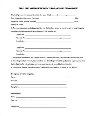 tenant pet agreement form