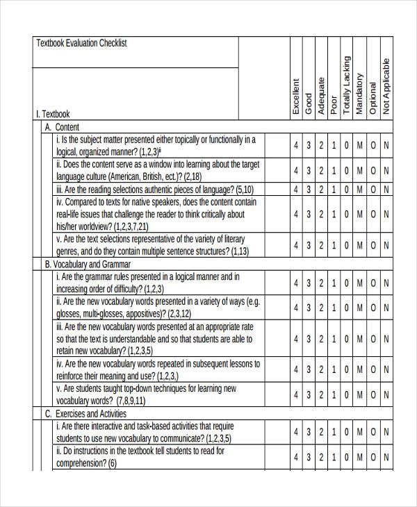 FREE 7+ Textbook Evaluation Forms in PDF MS Word