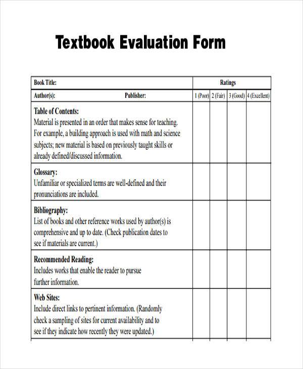 textbook review form