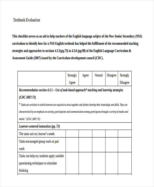 textbook evaluation form format