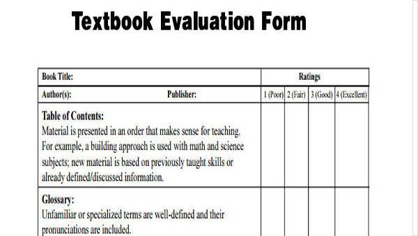 textbook evaluation form samples