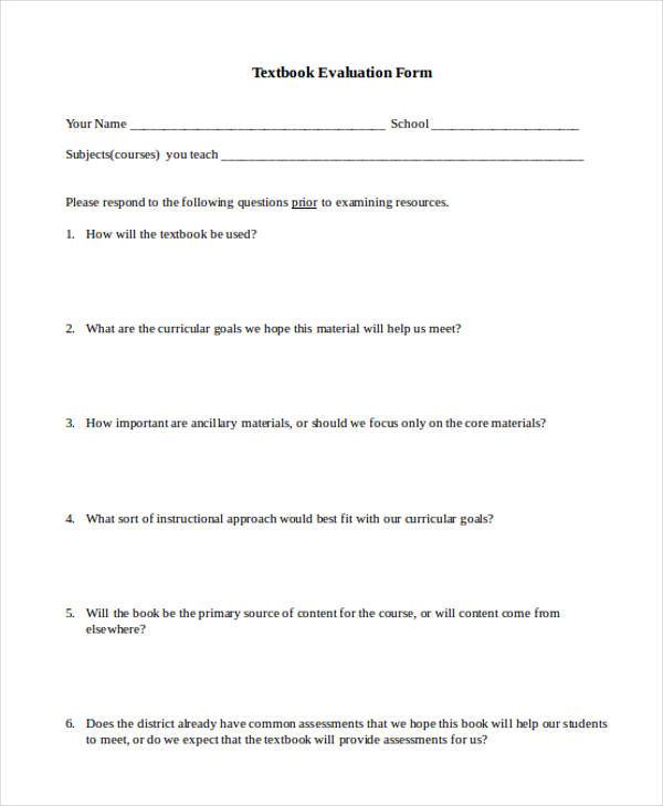 textbook review form