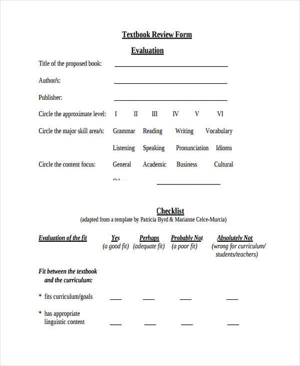 textbook evaluation review form 