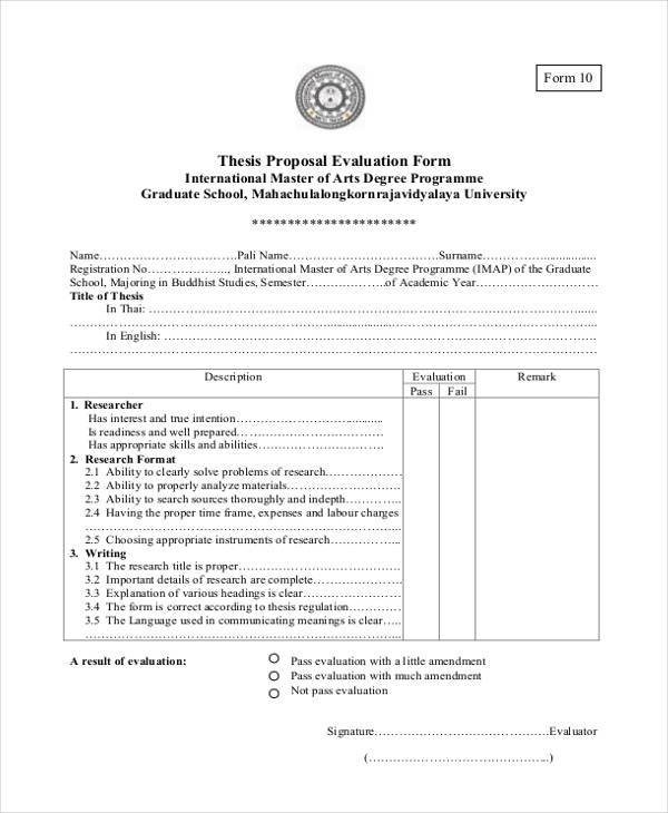 thesis evaluation form