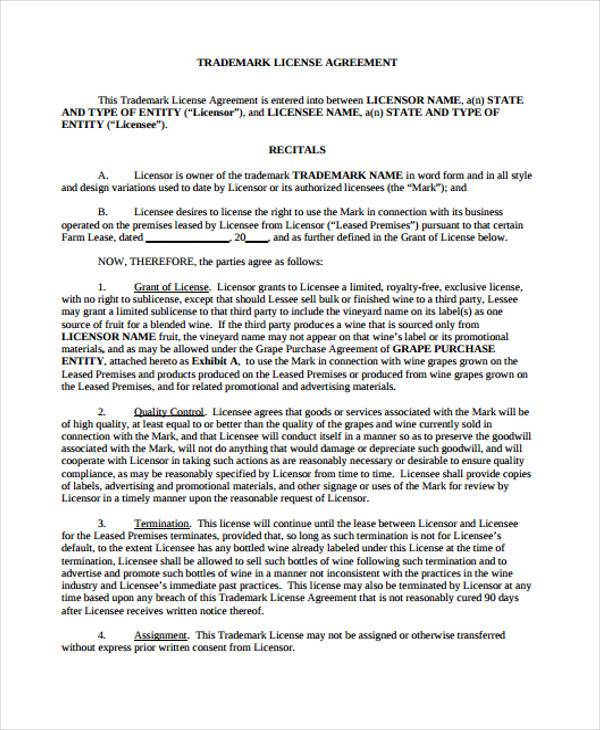 trademark license agreement form