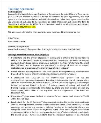 training agreement form example