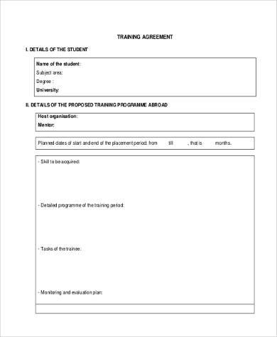 training agreement form in pdf