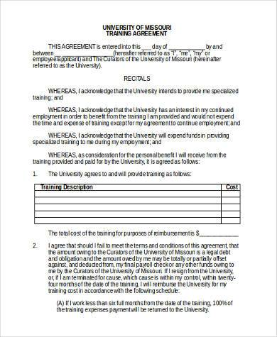 training agreement form in word format