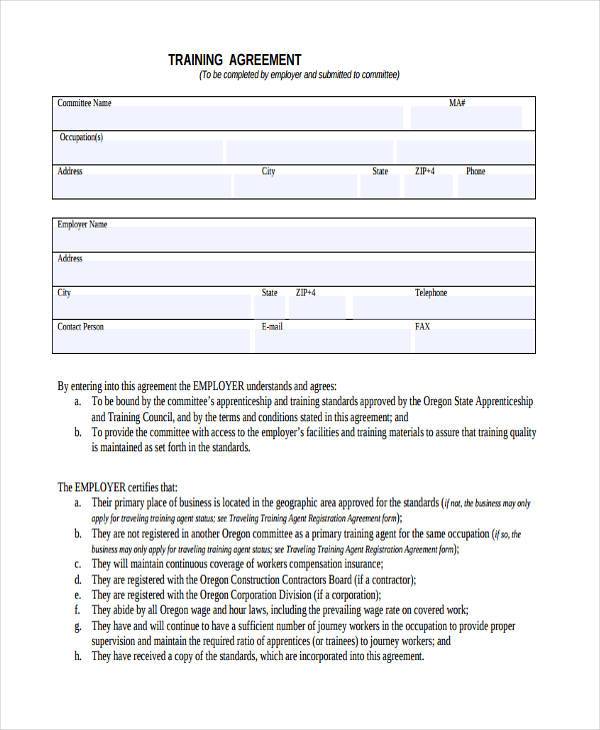 training application agreement form sample