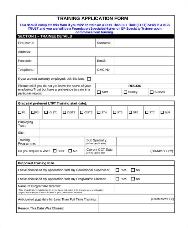 training application form example
