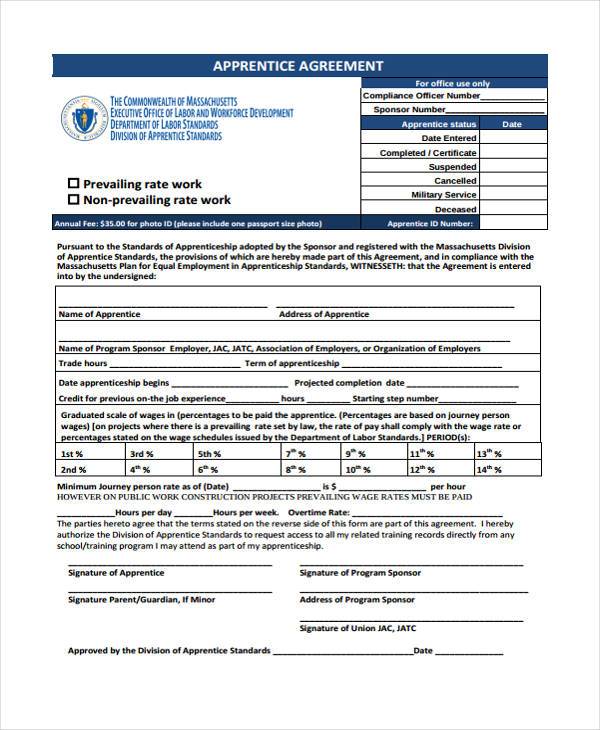 training apprenticeship agreement form