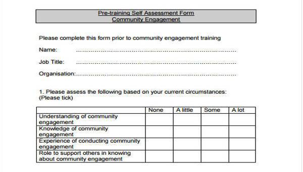 training assessment form samples