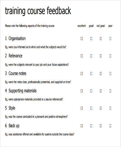 Sample Of Feedback Form After Training