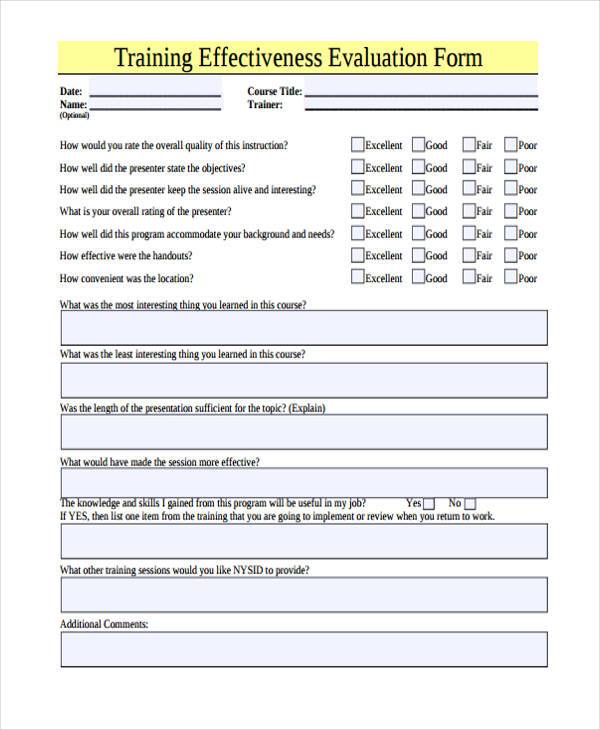 Free 9+ Training Evaluation Forms In Pdf 