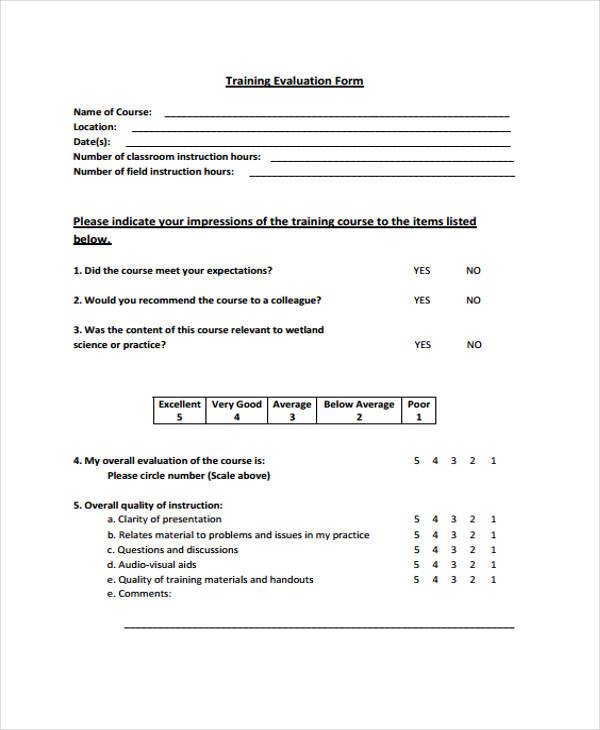 training evaluation form example