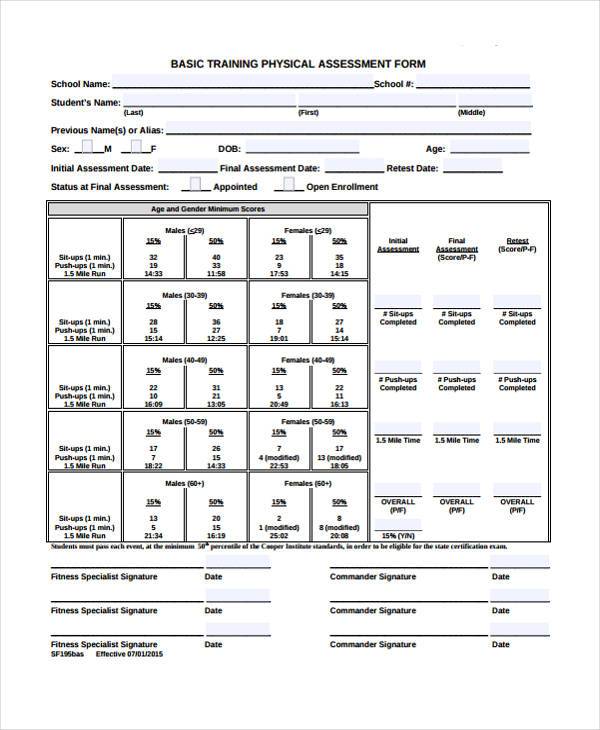 training physical assessment form