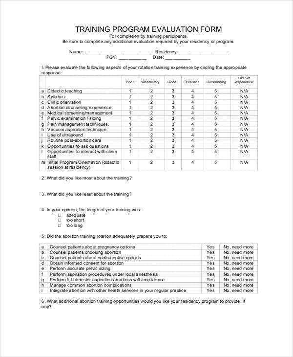 training program evaluation form