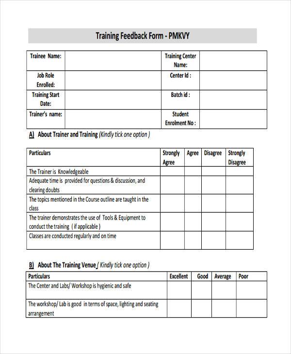 training programme learner feedback form