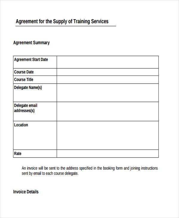 training services agreement form example