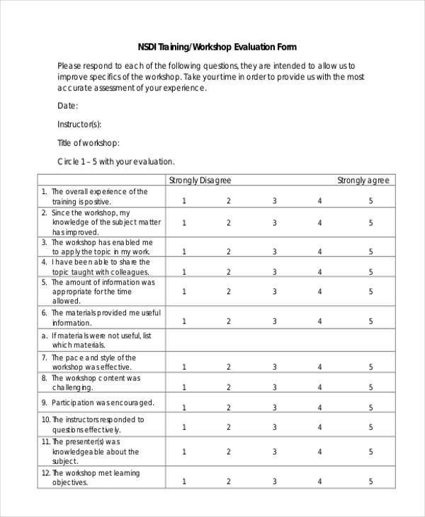 training workshop evaluation form