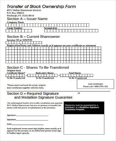 transfer of stock ownership form