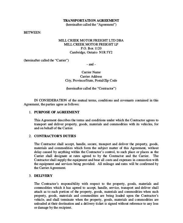 transportation contract form in pdf